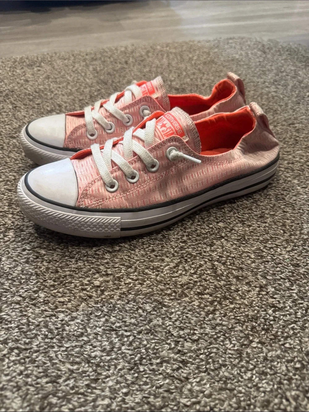 Converse All Star Low Top Sneakers in Coral and White - Picture 2 of 7